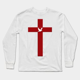 Holy Spirit Resurrection Power at The Cross of Jesus - Red Cross and White Dove symbols Long Sleeve T-Shirt